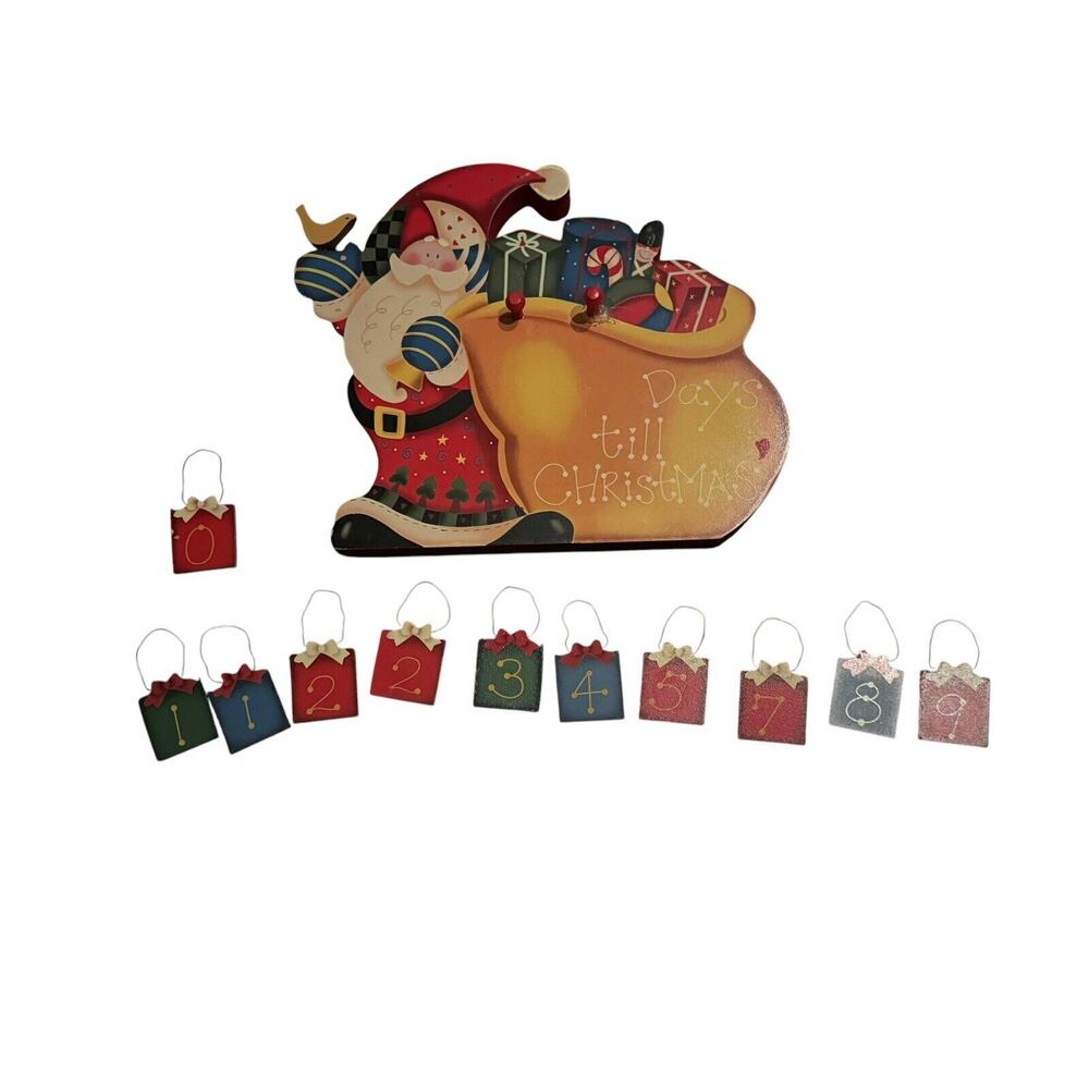 Santa Wooden Countdown Calendar VTG Christmas Folk Art Craft #6 Missing READ
